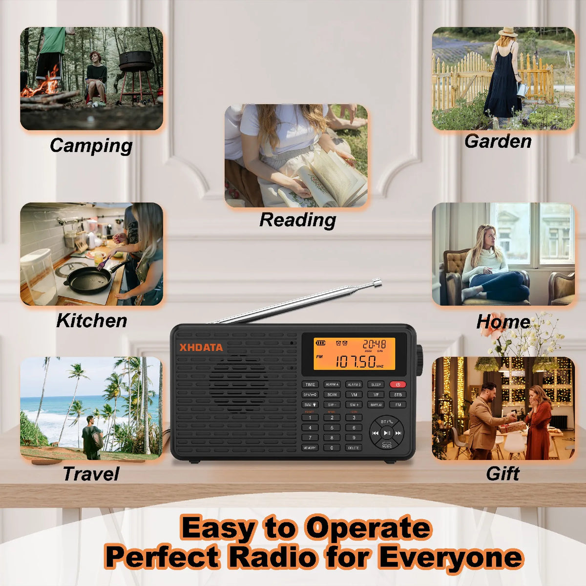 XHDATA D-109 Portable Bluetooth Radio with AM/FM/SW/LW