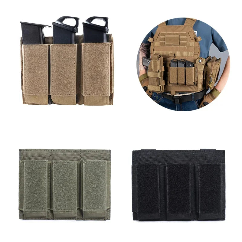 1000D Nylon Triple Magazine Pouch For 9mm Pistol With MOLLE Webbing