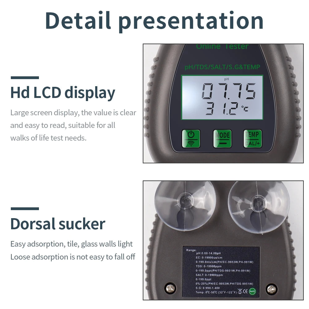 Tuya WiFi 5 In 1 TDS EC Salt SG Temp PH Meter &ndash; App Control