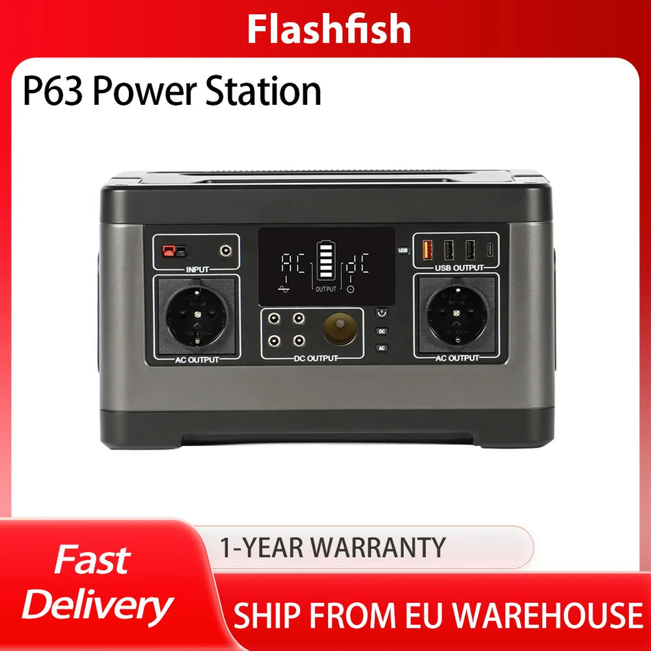 FlashFish P63 Nešiojama Energijos Stotis Su 520Wh Li-ion Baterija, 500W AC Išėjimu, 5 DC, 4 USB, Saulės Generatorius