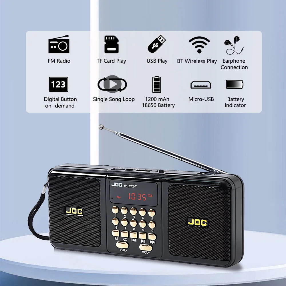 Portable Wireless FM Radio Speaker with Bluetooth and Rechargeable Battery