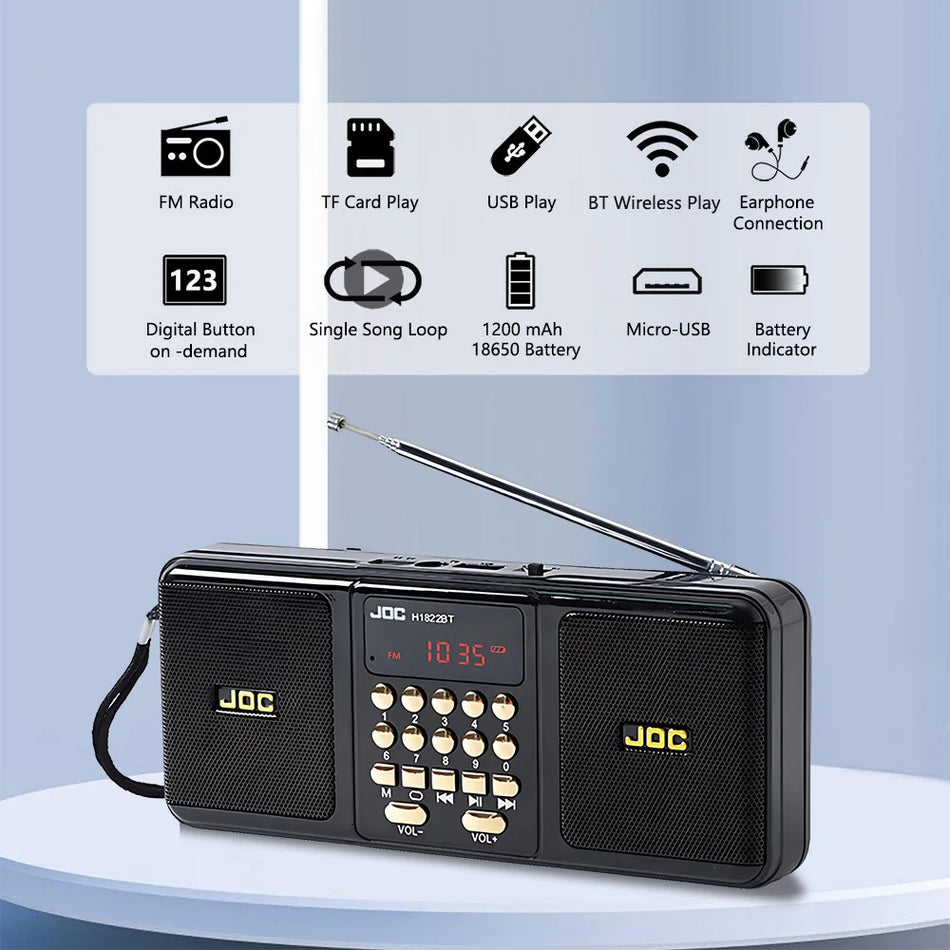 Portable Wireless FM Radio Speaker with Bluetooth and Rechargeable Battery