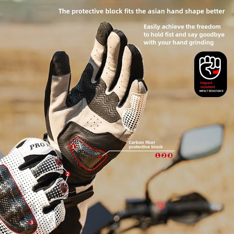 HVA Black Racing Genuine Leather Motorcycle Gloves for All Seasons