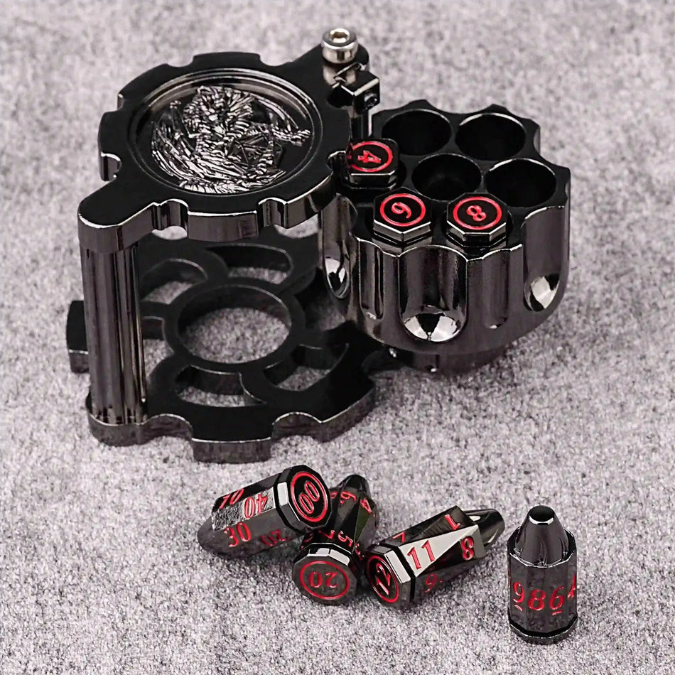 Metall Revolver-Kugel-Würfelset, 7 drehbare polyedrische Würfel für TRPGs