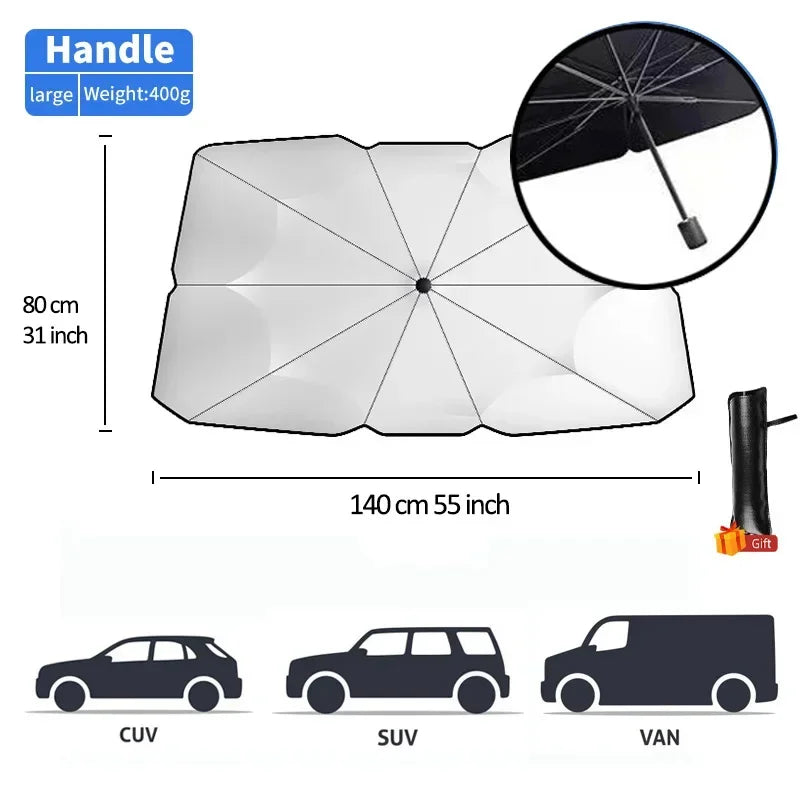 360&deg; Rotating Car Sunshade Umbrella for Summer Heat Protection Handle M