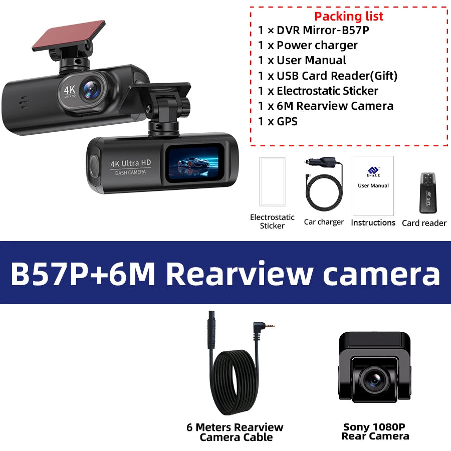 ACCEO B57P Dashcam Auto 4K Car DVR &ndash; Night Vision Mode B57P-Sony 6M RC / 64G
