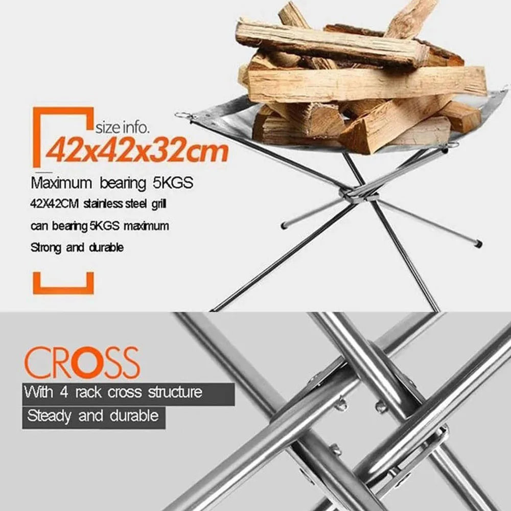 Stainless Steel Camping Fire Rack &ndash; Foldable Mesh Design for Easy Transport