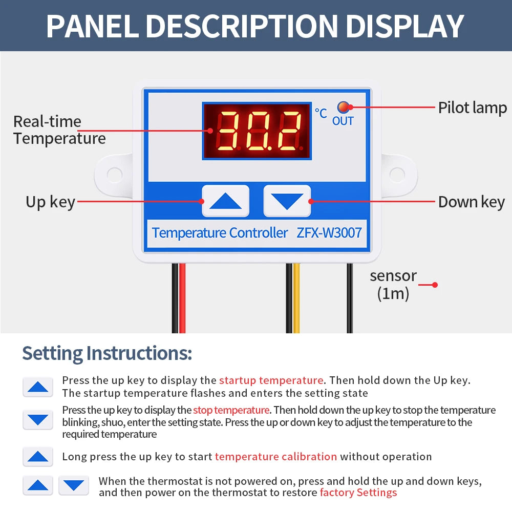 ZFX-W3007 Temperature Controller &ndash; Red Display NTC Probe