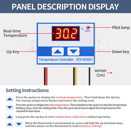 ZFX-W3007 Temperature Controller &ndash; Red Display NTC Probe