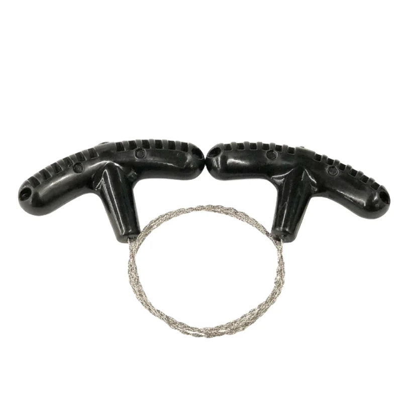 Portable Stainless Steel Wire Saw with Finger Handle for Outdoor Adventures black