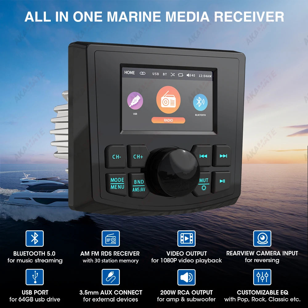 Marine Radio MP5 Boat Stereo &ndash; Waterproof Bluetooth 3Inch