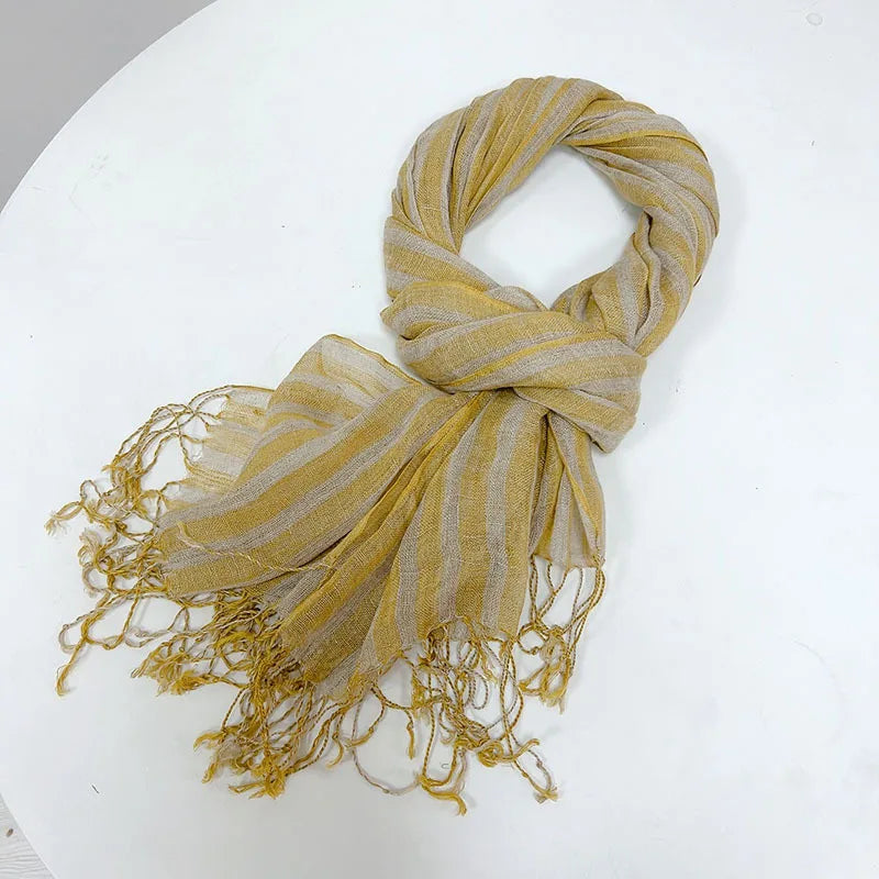 Linen Yellow Striped Women's Scarf &ndash; Chic and Versatile Accessory