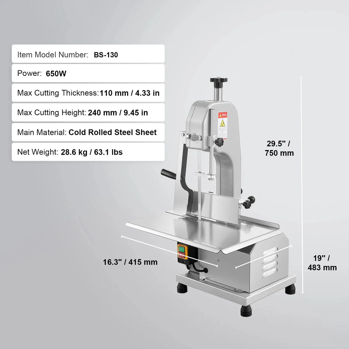 Commercial Meat Bandsaw 650W Stainless Steel 650W / United States
