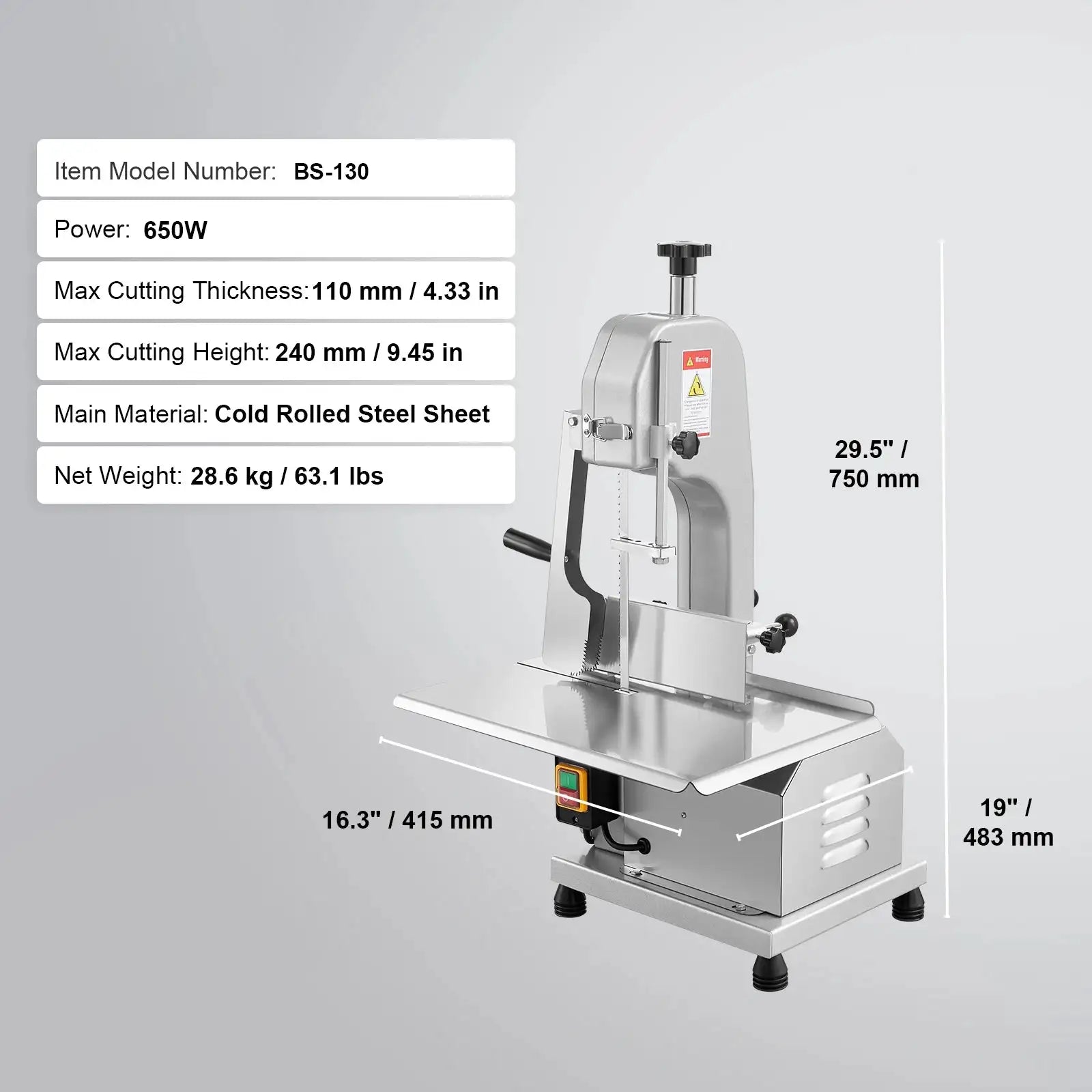 Commercial Meat Bandsaw 650W Stainless Steel 650W / United States