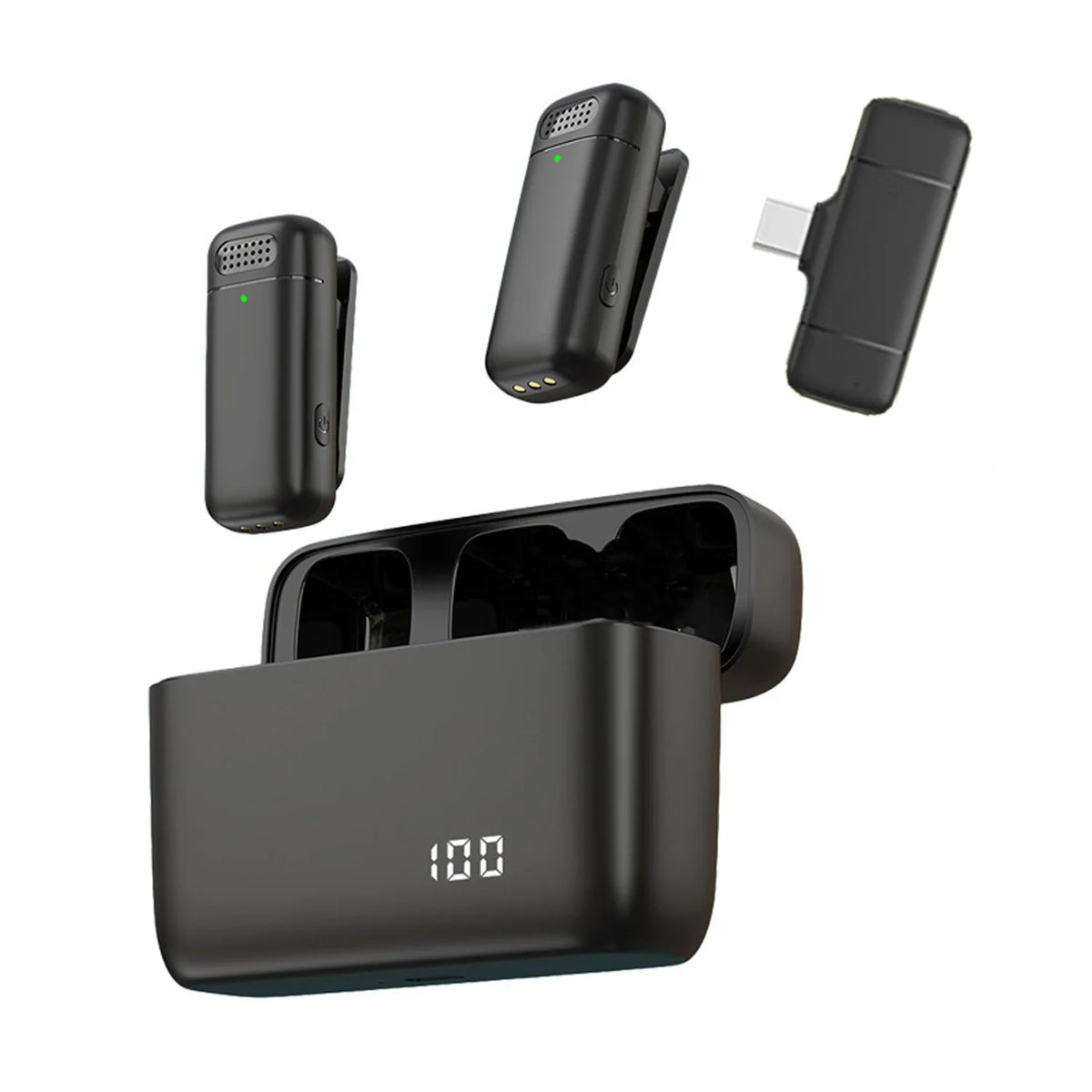 K30 Wireless Lavalier Microphone with Charging Case for Seamless Audio Recording Black 2in1-Type-C