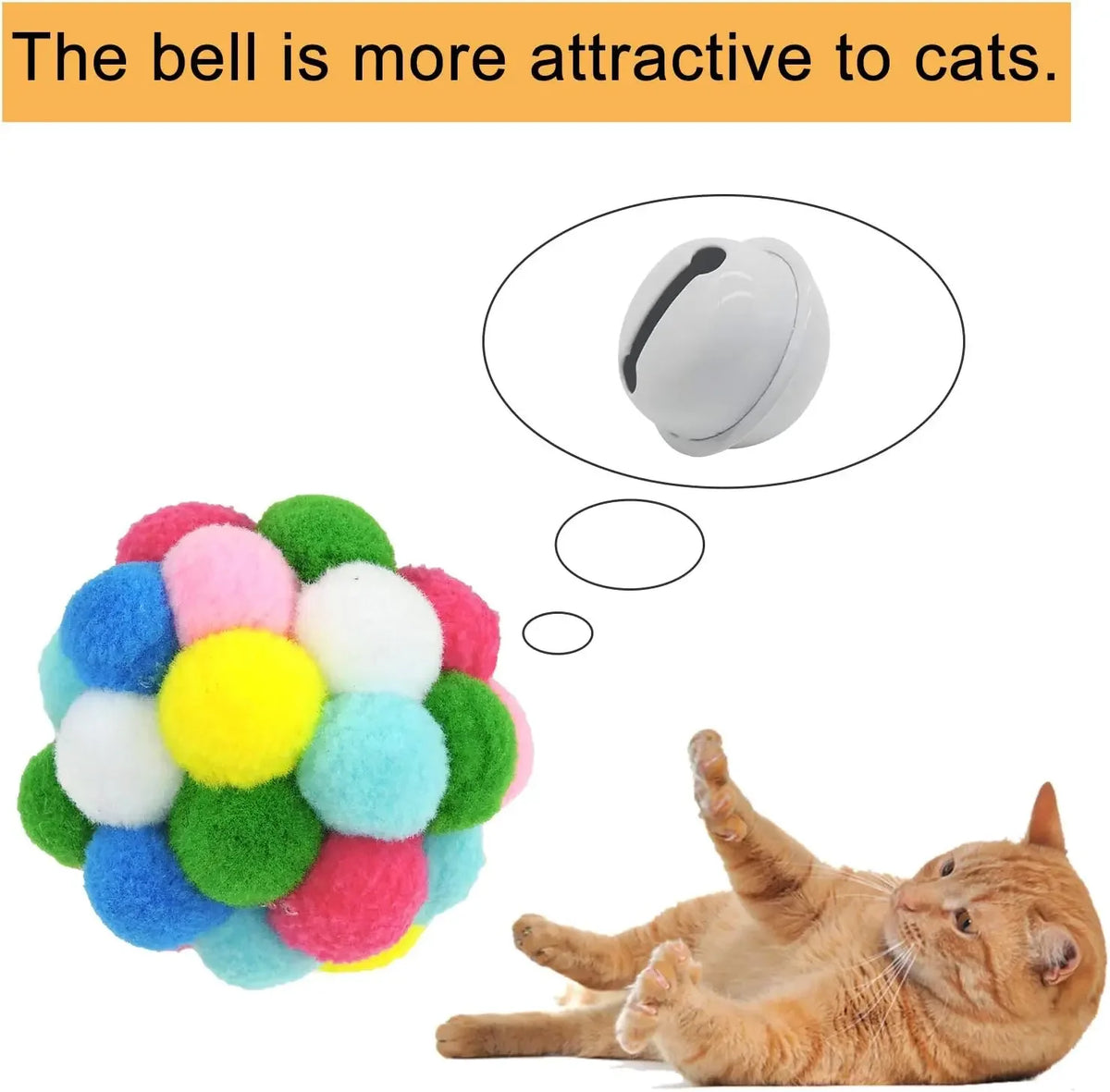 Interactive Cat Toy Balls with Bells - 3/60pcs Colorful, Eco-Friendly Plush Pom Poms for Indoor Cats and Kittens