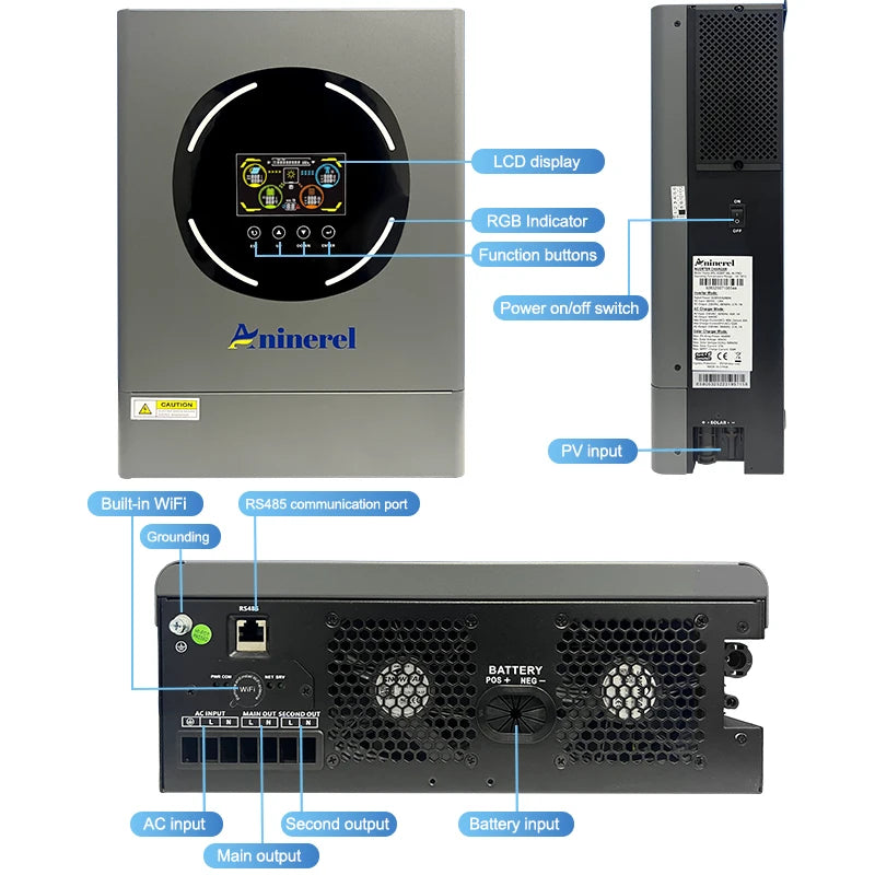 6.2kW 48V Hybrid Solar Inverter With Dual Output, Pure Sine Wave MPPT 120A, Built In WiFi