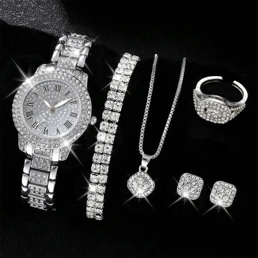 Elegant Alloy Crystal Wristwatches Set for Women &ndash; 6PCS 72208SL-2H151-H183
