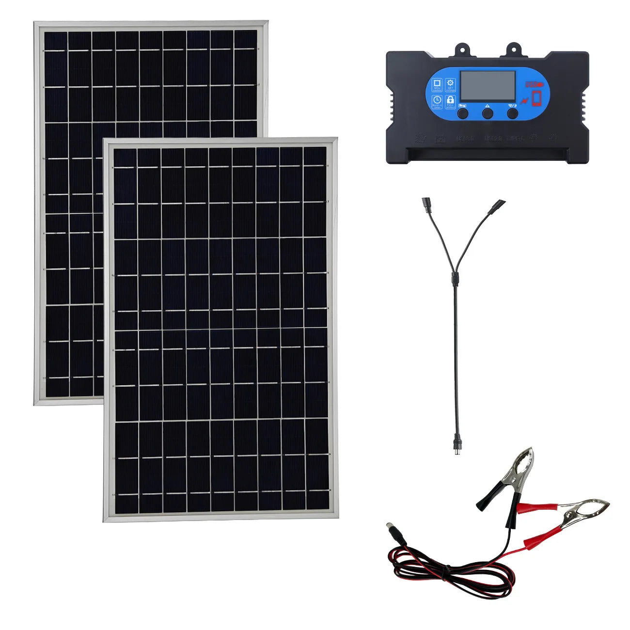 EcoFlyPower 20W 18V Outdoor Solar Charger &ndash; High Efficiency Power for Camping and Travel 2X10W 10A