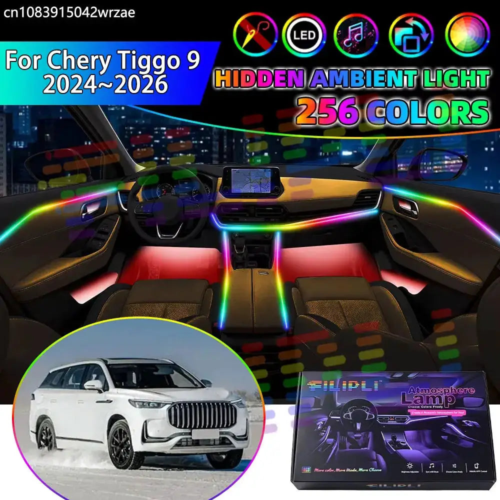 For Chery Tiggo 9 2024 2025 2026 Jaecoo J8 RGB Car Interior Ambient Lights Strips Breathing Lighting Kit App Control LED strips by InterCyprus Trading Ltd