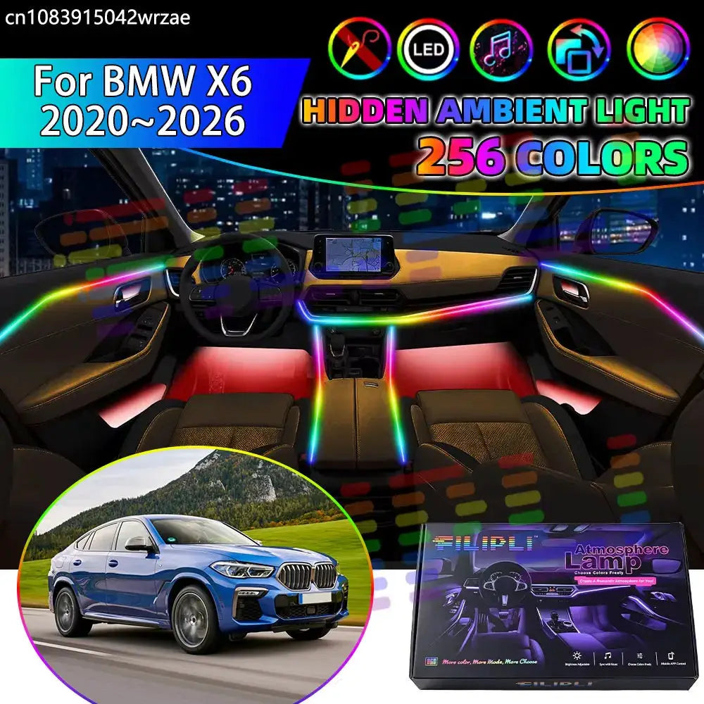 For BMW X6 2020~2026 G06 MK3 2021 2022 RGB Car Interior Ambient Lights Strips Breathing Lighting Kit App Control LED strips Auto by InterCyprus Trading Ltd