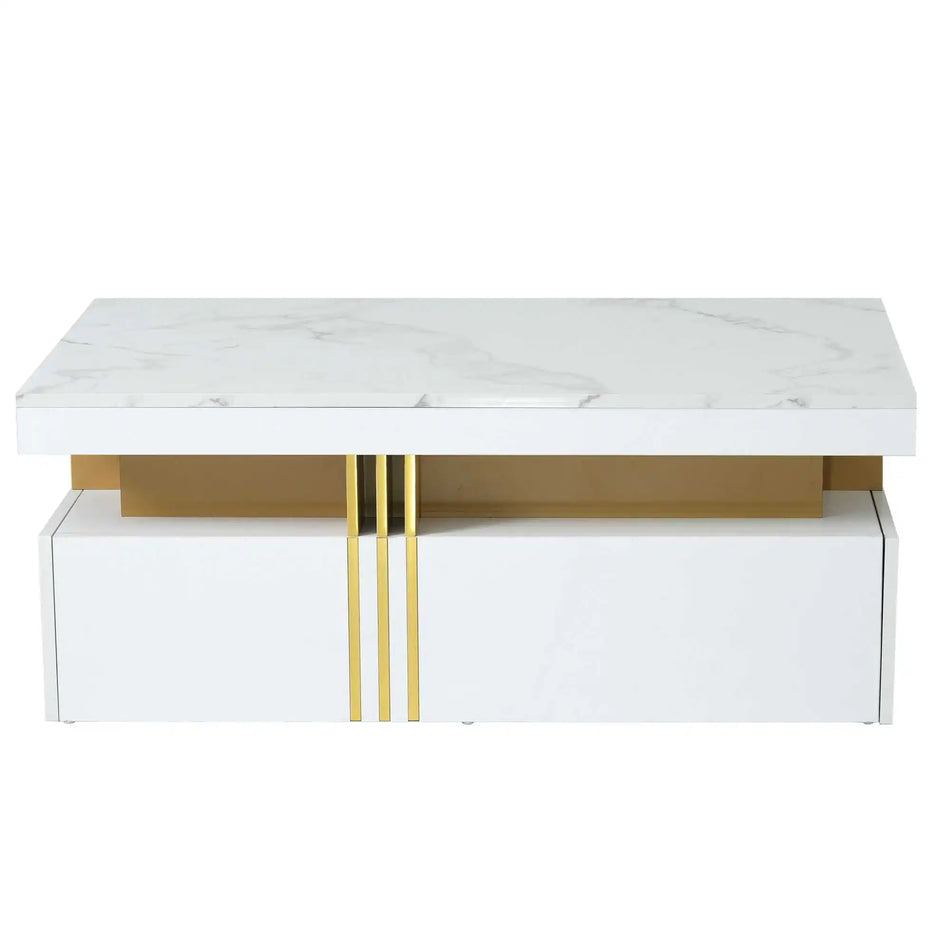 Tavolino da caffè moderno con superficie lucida e due cassetti