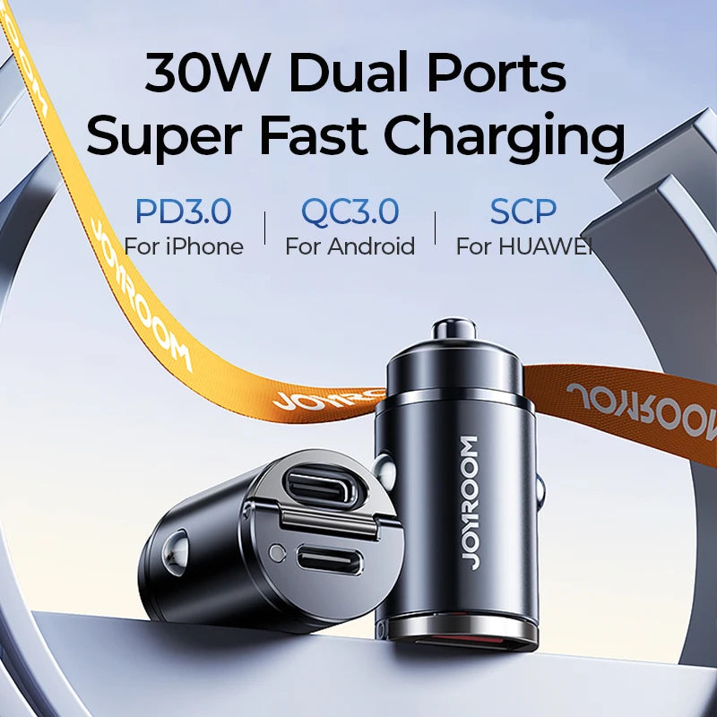 Joyroom 30W Pull Ring Car Charger - Dual Fast PD QC