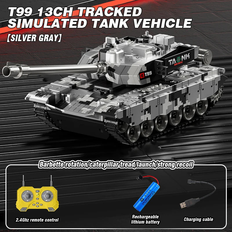RC Tank 13 Channel &ndash; Shooting Function Battle Ready T99 silver gray