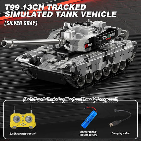 RC Tank 13 Channel &ndash; Shooting Function Battle Ready T99 silver gray