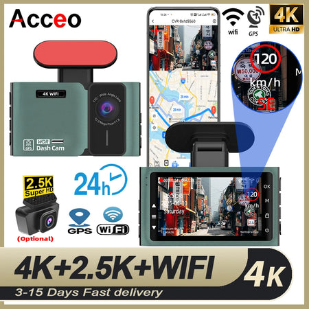 4K Dual Dash Cam WiFi And GPS - Front 4K Rear 2.5K Night