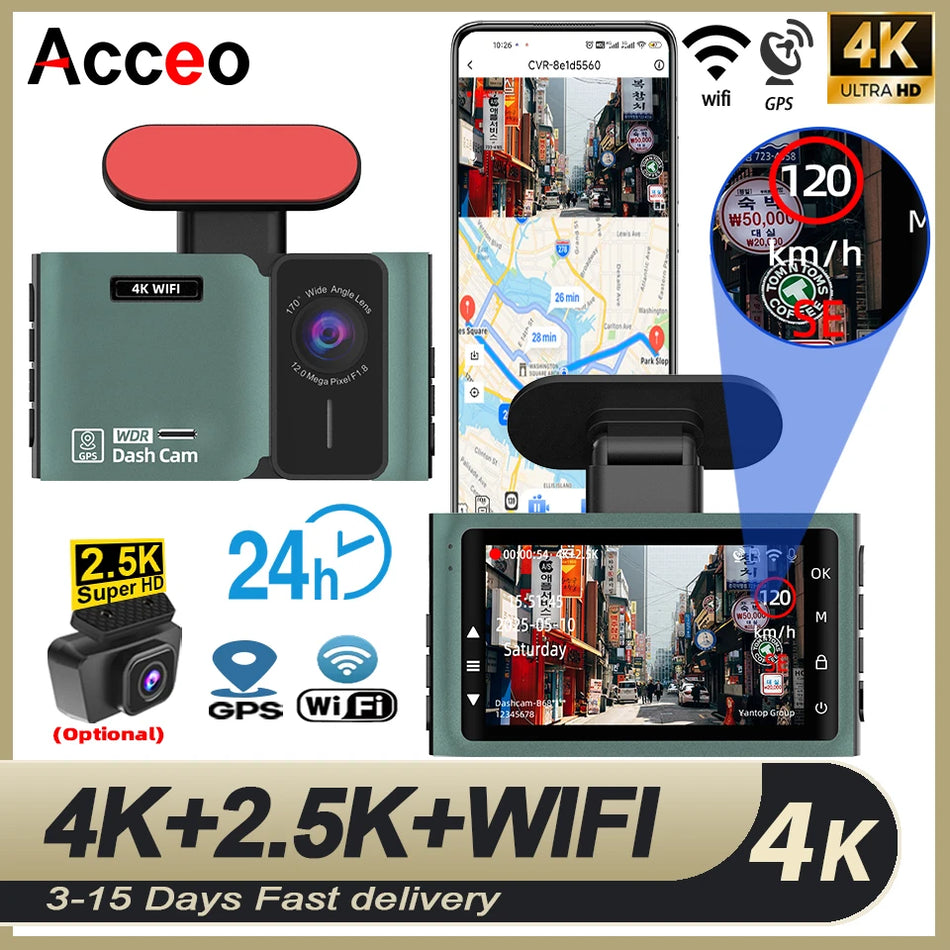 4K Dual Dash Cam WiFi And GPS - Front 4K Rear 2.5K Night