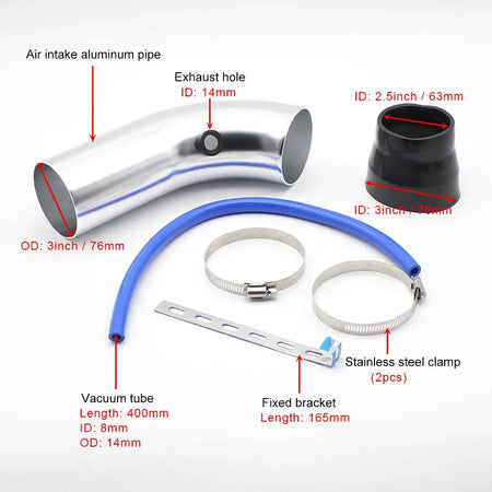 Heavy Duty 76mm Car Air Intake Filter 3 Inch Mushroom Head High Flow Cold Air Intake Pipe Turbo Induction Aluminum Kit by InterCyprus Trading Ltd