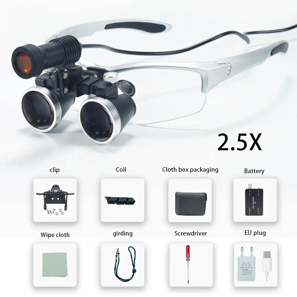 Dental Loupes 2.5/3.5X Magnifier Lab Medical Magnification Binocular Magnifier Headlight Headlamp 5W Seperately Cloth Packaging by InterCyprus Trading Ltd