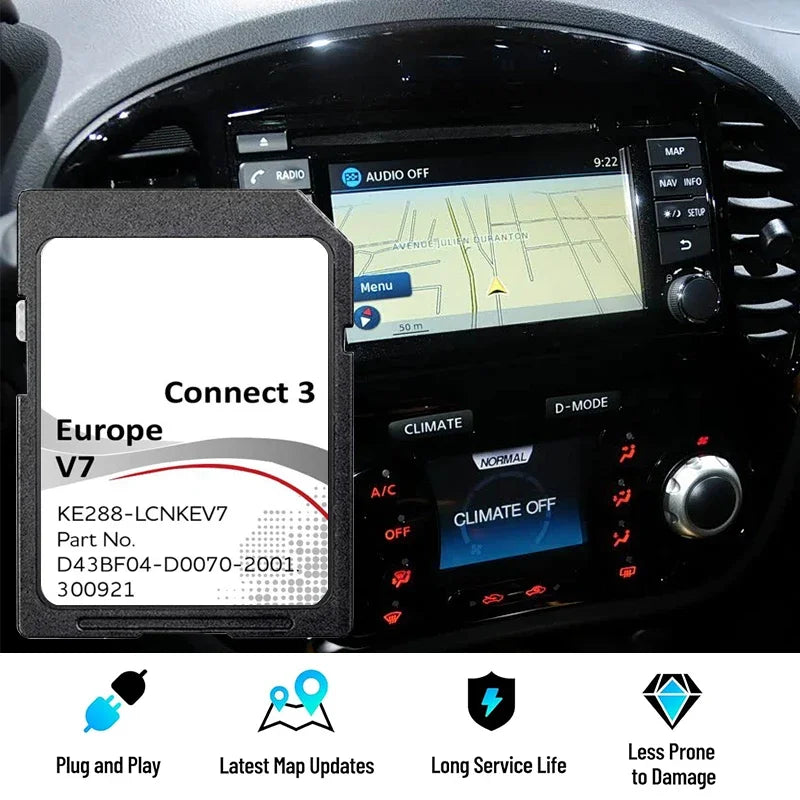 Actualizare Sat Nav V7 pentru Nissan Juke, Qashqai, X-Trail, Note - Card SD Car Connect 3