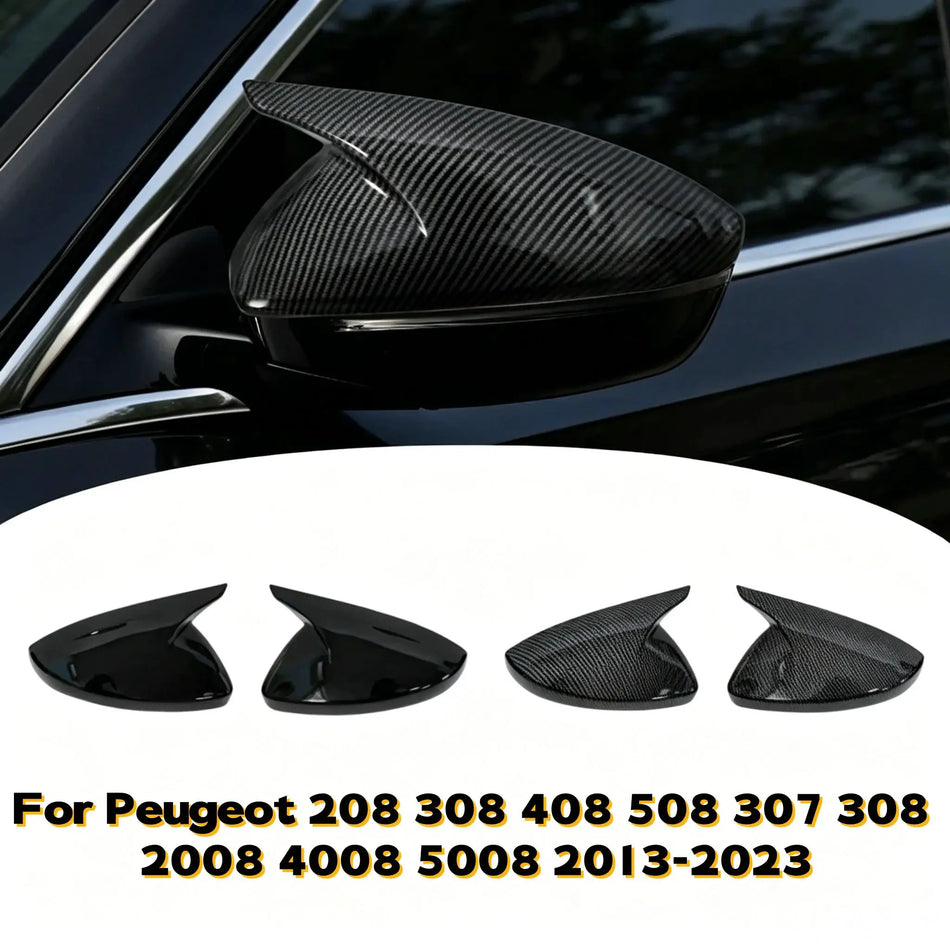 Side Rearview Mirror Cover Caps ABS Glossy Black For Peugeot 208 308 408 508 by InterCyprus Trading Ltd