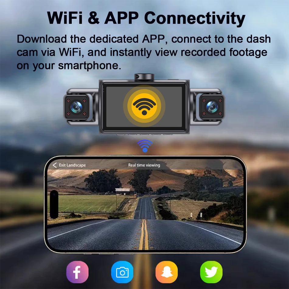DashCam Avto DVR Video Rekorder z 4 Kanali in 360 WiFi, Sprednja Notranja Rotacijska Zadaj Kamera, 24h Parkirni Monitor