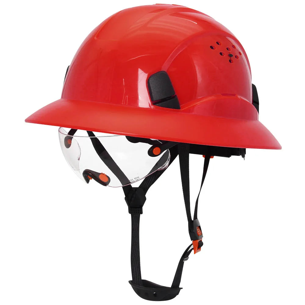 Full Brim Safety Helmet With Goggles &ndash; All Day Comfort Red with goggles