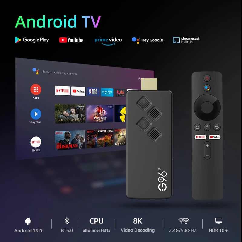Global Version Android13 G96 TV Stick 8K | Portable Streaming Media Dongle