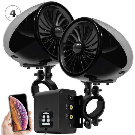 150W Motorcycle Audio System, Waterproof Bluetooth Speakers, 2-Channel Amp CN (Origin) / Black Set - Fan