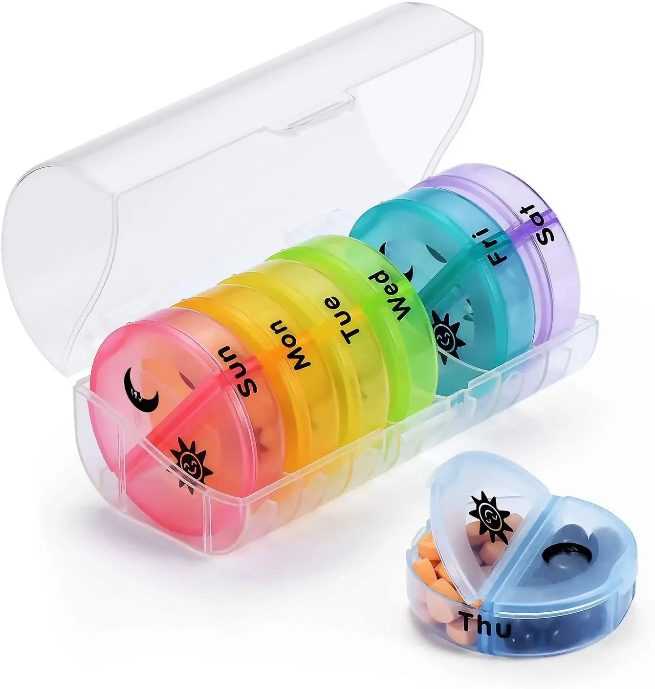 Large 7-Day Pill Organizer with 21 Grids for Vitamins &amp; Medicine, Portable and BPA-Free 14 grids Colorful