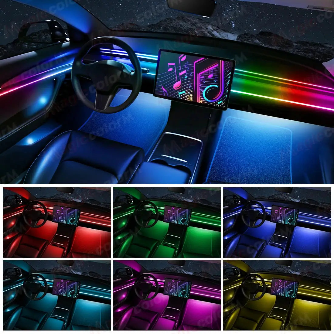 18 in 1 Led Car Ambient Lights 213 64 Color RGB Symphony Streamer Bluetooth Rainbow Interior Acrylic Strips Atmosphere Lamp Kit by InterCyprus Trading Ltd