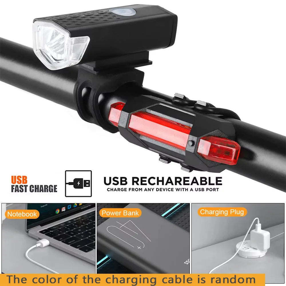 USB Rechargeable Bike Light Set with Front and Taillight