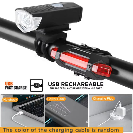 USB Rechargeable Bike Light Set with Front and Taillight