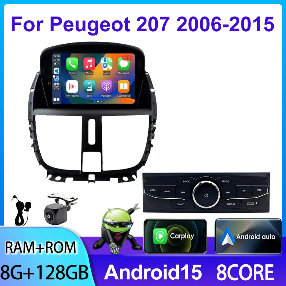 7-calowy odtwarzacz Double Din Carplay Android Auto do Peugeota 207 z USB i Bluetooth