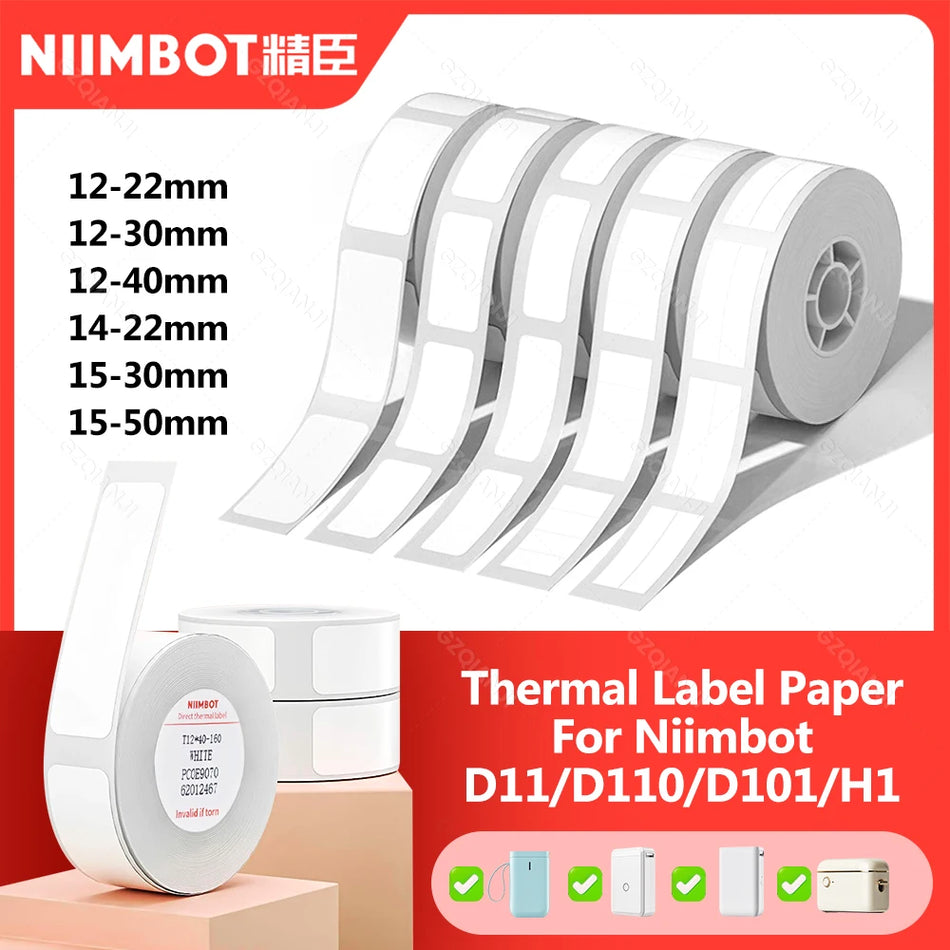 Ūdensizturīga Niimbot termālā etiķešu papīra ruļļa 12-15mm D11, D110, D11H printeriem