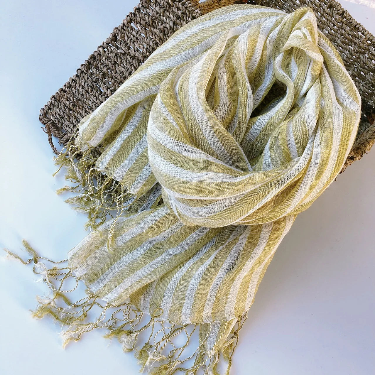 Linen Yellow Striped Women's Scarf &ndash; Chic and Versatile Accessory
