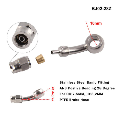 AN3 Motorcycle Hydraulic Brake Oil Hose Line Banjo Fitting M10x1 &ndash; Durable Stainless Steel Construction postive 28degree