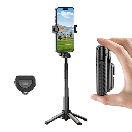 Mini Selfie Stick &ndash; Innovative Portable Design with Detachable Remote Black
