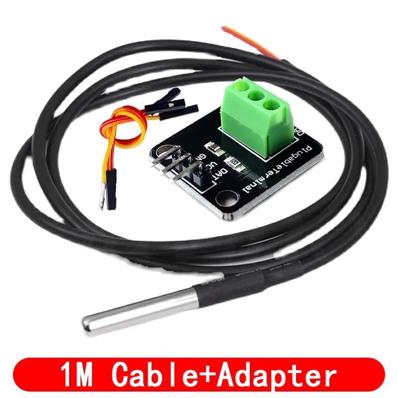 DS18B20 Temperature Sensor Module Kit &ndash; Waterproof Stainless Steel Probe 1M Cable Adapter