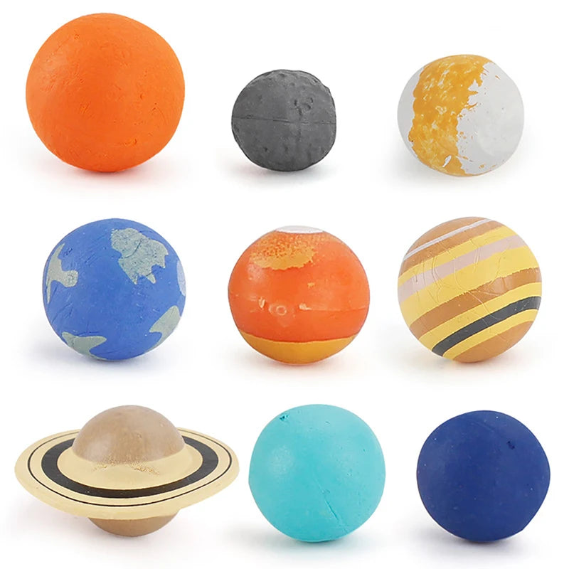 Educational 9-Piece Solar System Model Set - PVC Planetary Science Toys for Kids Blue